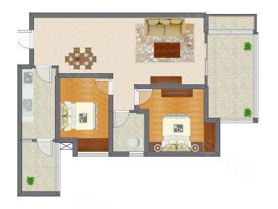 2室2厅 70.62平米户型图