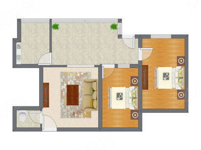 2室1厅 63.24平米户型图