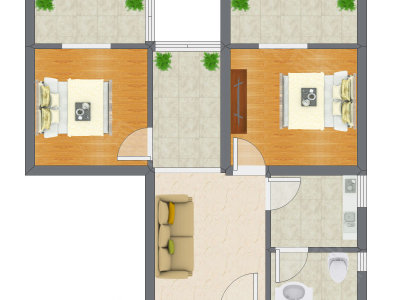 2室1厅 67.29平米户型图