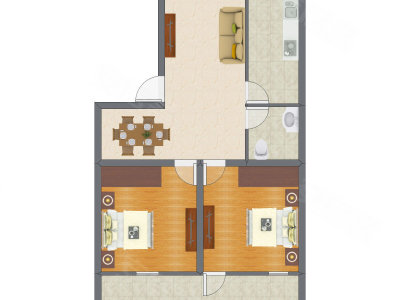 2室2厅 70.33平米户型图