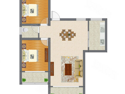 2室2厅 92.42平米户型图