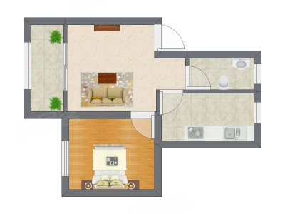1室1厅 35.50平米户型图