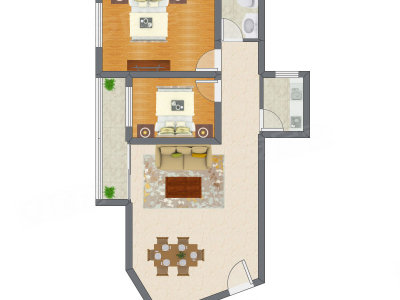 2室2厅 87.73平米户型图