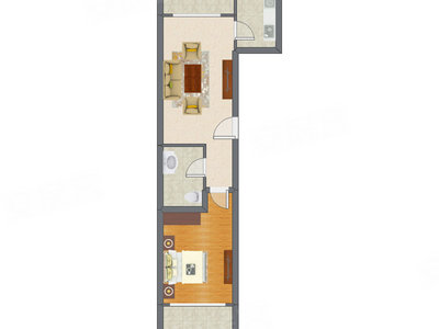 1室1厅 48.79平米户型图