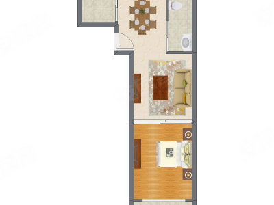 1室2厅 59.80平米户型图