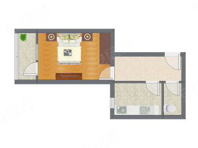 1室1厅 44.93平米户型图