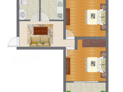 2室1厅 50.98平米户型图