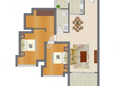 2室2厅 98.00平米