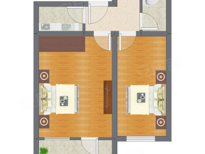 2室1厅 58.60平米户型图