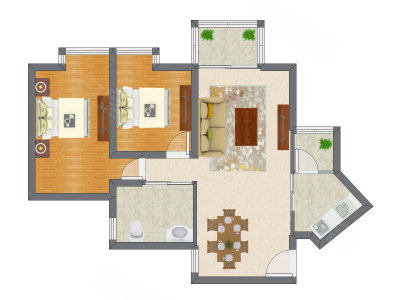 2室2厅 80.30平米户型图