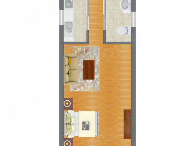 1室1厅 28.89平米户型图