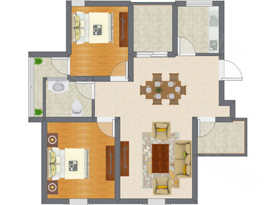 2室2厅 60.74平米户型图