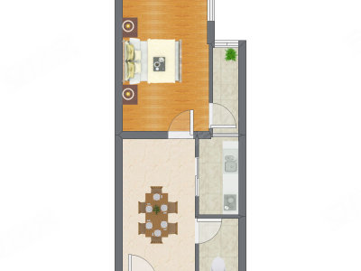 1室1厅 49.97平米户型图