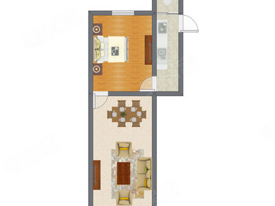 1室1厅 39.01平米户型图