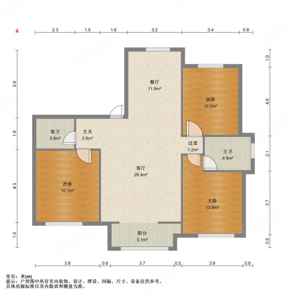 紫悦府3室2厅2卫128.1㎡南北75.8万