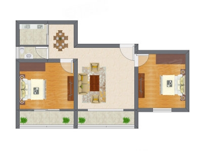 2室2厅 48.34平米户型图