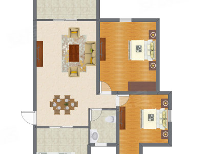 2室1厅 80.76平米户型图