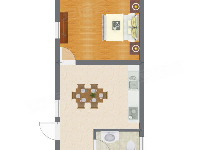 1室1厅 37.06平米户型图