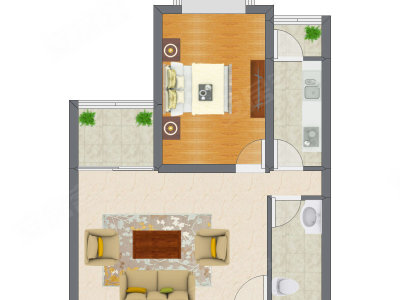 1室1厅 65.10平米户型图