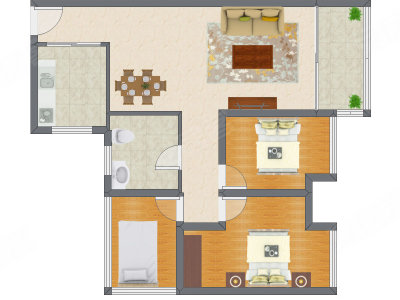 3室2厅 81.10平米户型图