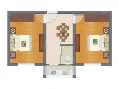 2室1厅 53.78平米户型图