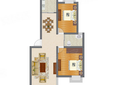 2室2厅 90.69平米户型图