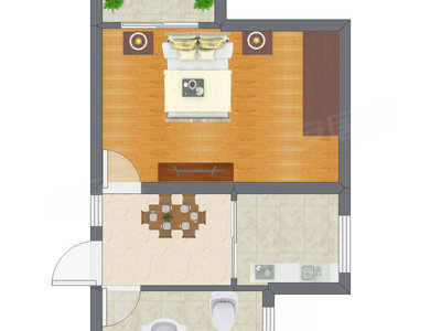 1室1厅 30.54平米户型图