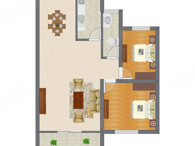 2室2厅 64.99平米