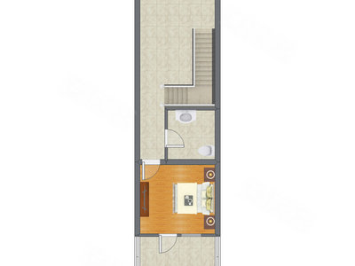 1室1厅 27.34平米户型图