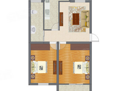 2室1厅 88.31平米户型图