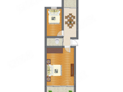 2室1厅 36.58平米户型图
