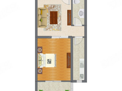 1室1厅 63.98平米户型图