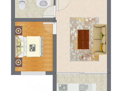1室1厅 52.38平米户型图