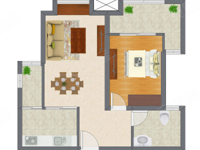 1室2厅 52.70平米户型图