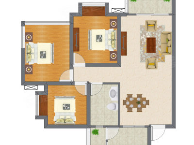3室2厅 91.55平米户型图
