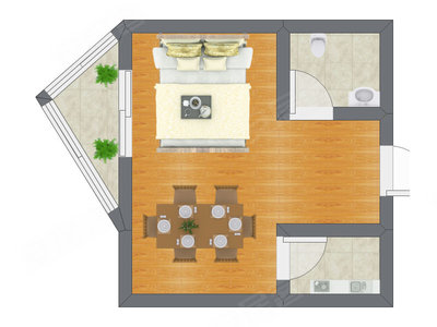 1室1厅 22.32平米户型图