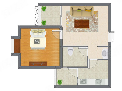 1室1厅 55.24平米户型图