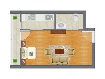 1室1厅 35.47平米户型图
