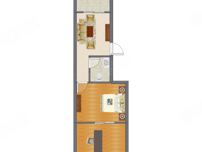 1室1厅 53.45平米户型图