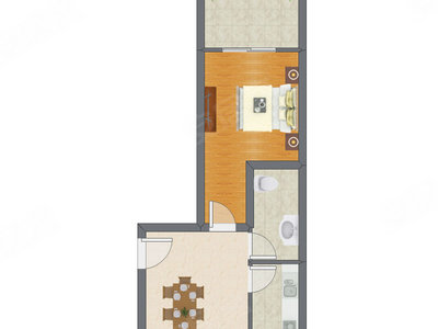 1室1厅 53.90平米户型图