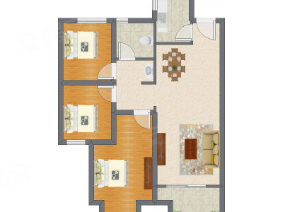 3室2厅 105.12平米户型图