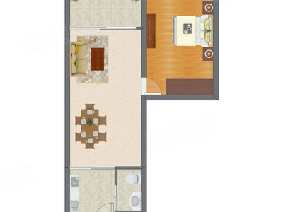 1室2厅 48.27平米户型图
