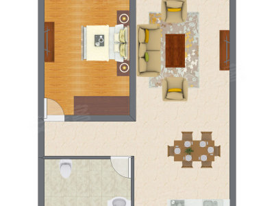 1室1厅 59.89平米户型图