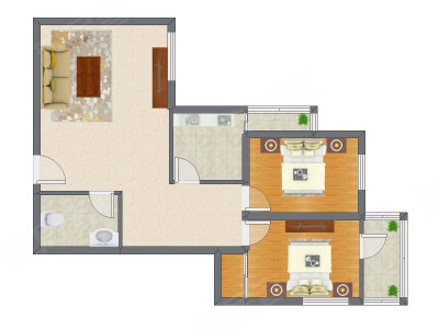 2室2厅 91.70平米户型图