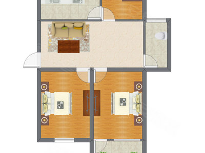 2室1厅 57.89平米户型图