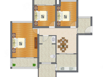 3室1厅 87.75平米