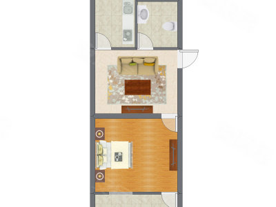 1室1厅 35.17平米户型图