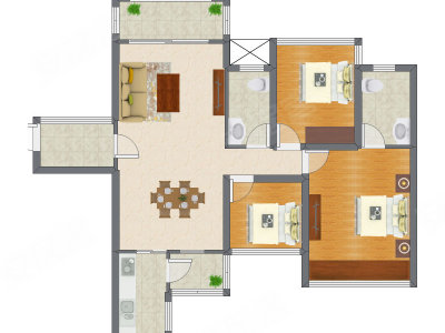 3室2厅 93.61平米户型图