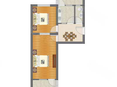 2室1厅 54.27平米户型图