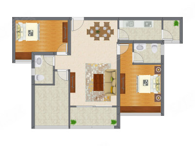 2室2厅 88.04平米户型图